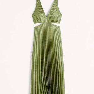 Satin Pleated Cutout Maxi Dress